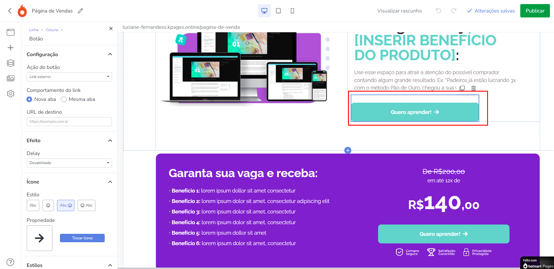 captura de tela pages