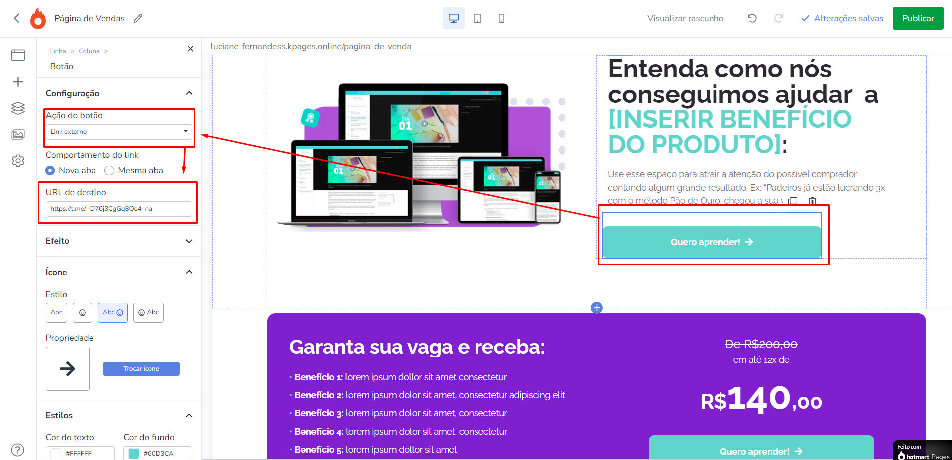 captura de tela pages