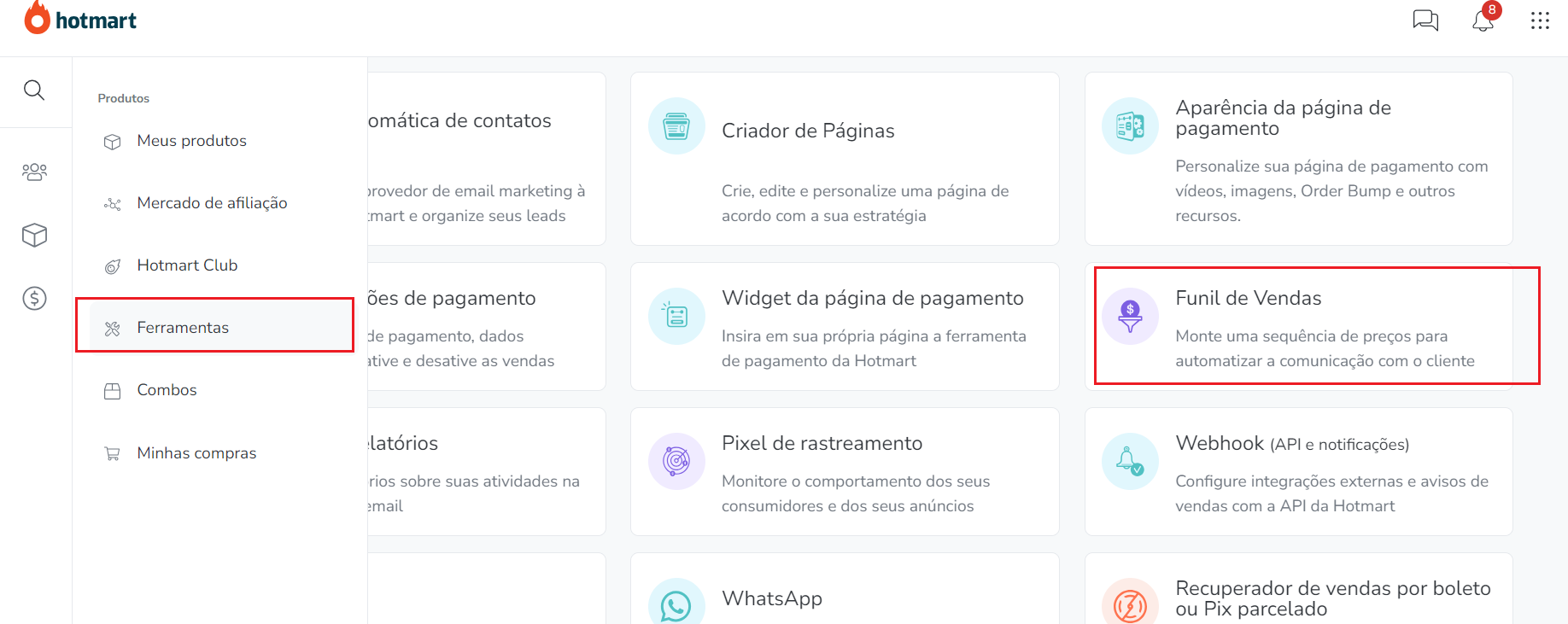 captura de tela hotmart