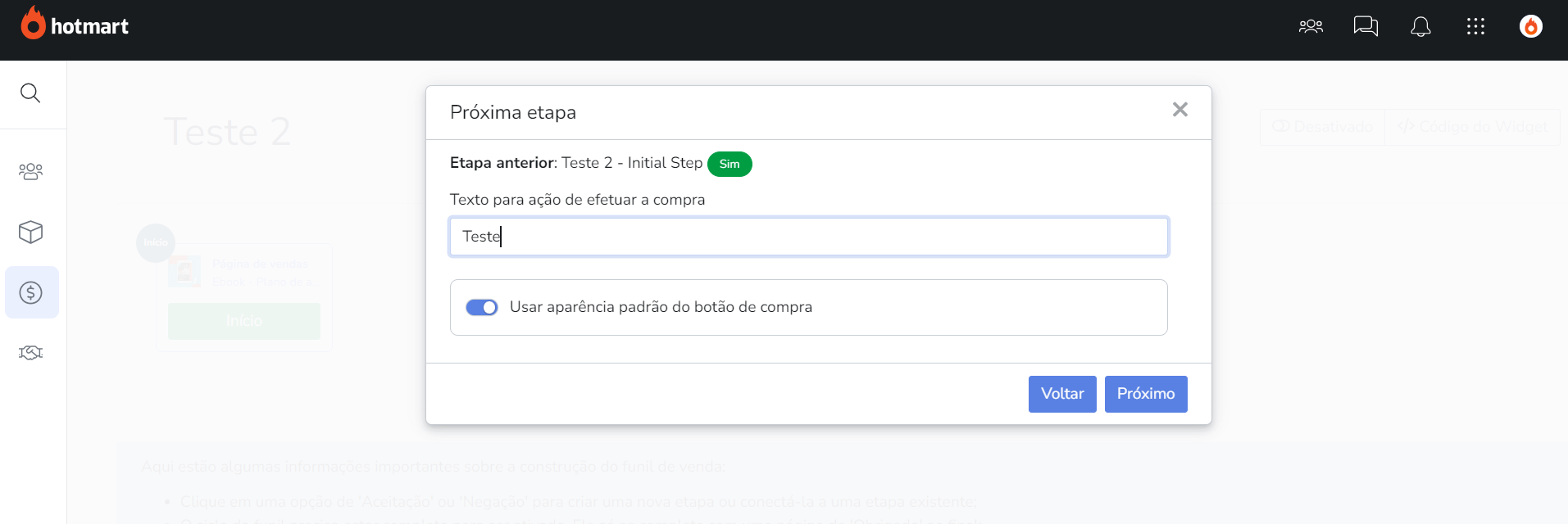captura de tela hotmart