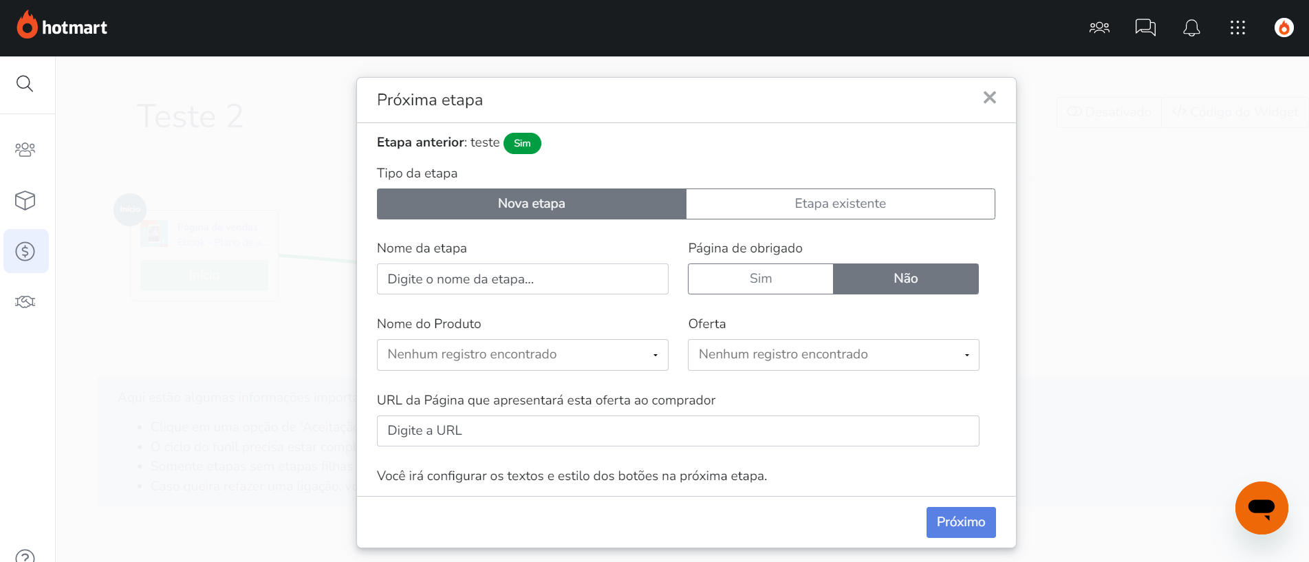 captura de tela hotmart